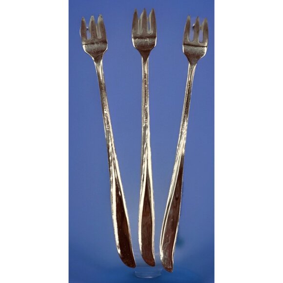 Oneida Community Twin Star Cocktail Seafood Forks 3pc Set Atomic Starburst MCM - Picture 4 of 5